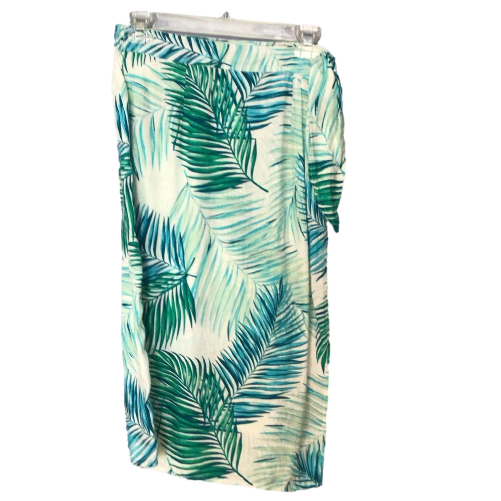 Tahari Teal & White Linen Wrap Skirt Tie Side Sz M